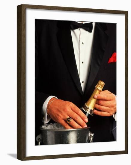 Waiter in Tuxedo with Bottle of Chilled Champagne-Bill Bachmann-Framed Photographic Print