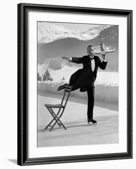 Waiter Rene Brequet with Tray of Cocktails as He Skates Around Serving Patrons at the Grand Hotel-Alfred Eisenstaedt-Framed Premium Photographic Print