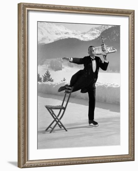 Waiter Rene Brequet with Tray of Cocktails as He Skates Around Serving Patrons at the Grand Hotel-Alfred Eisenstaedt-Framed Premium Photographic Print