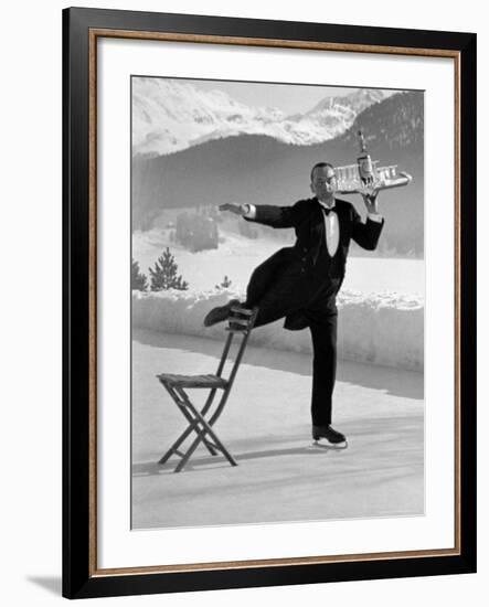 Waiter Rene Brequet with Tray of Cocktails as He Skates Around Serving Patrons at the Grand Hotel-Alfred Eisenstaedt-Framed Premium Photographic Print