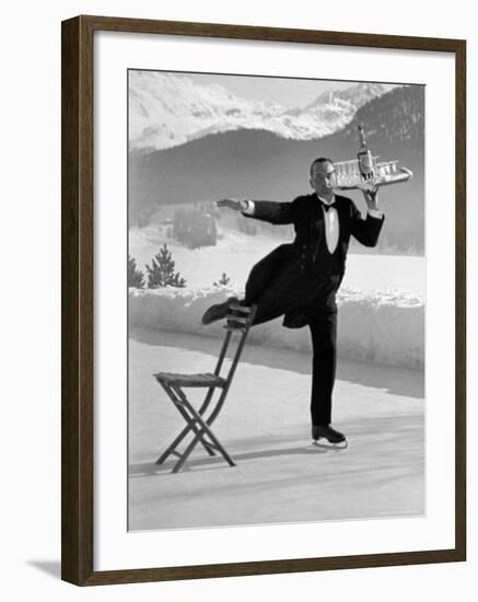 Waiter Rene Brequet with Tray of Cocktails as He Skates Around Serving Patrons at the Grand Hotel-Alfred Eisenstaedt-Framed Premium Photographic Print