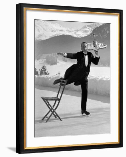 Waiter Rene Brequet with Tray of Cocktails as He Skates Around Serving Patrons at the Grand Hotel-Alfred Eisenstaedt-Framed Premium Photographic Print