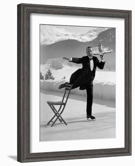 Waiter Rene Brequet with Tray of Cocktails as He Skates Around Serving Patrons at the Grand Hotel-Alfred Eisenstaedt-Framed Photographic Print