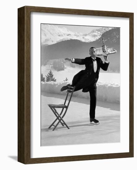 Waiter Rene Brequet with Tray of Cocktails as He Skates Around Serving Patrons at the Grand Hotel-Alfred Eisenstaedt-Framed Photographic Print