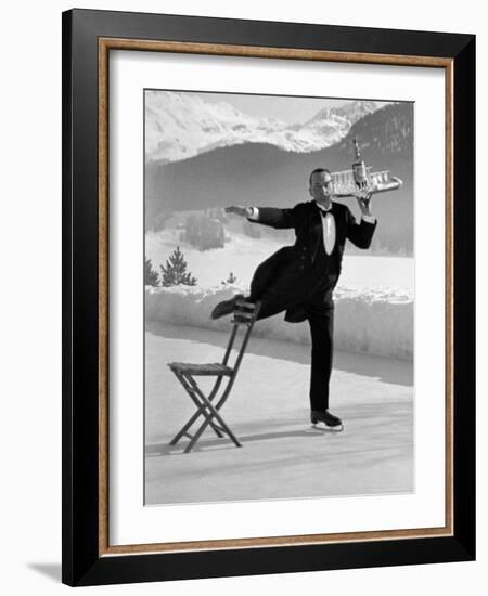 Waiter Rene Brequet with Tray of Cocktails as He Skates Around Serving Patrons at the Grand Hotel-Alfred Eisenstaedt-Framed Photographic Print