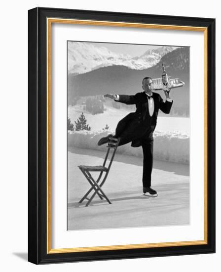 Waiter Rene Brequet with Tray of Cocktails as He Skates Around Serving Patrons at the Grand Hotel-Alfred Eisenstaedt-Framed Photographic Print