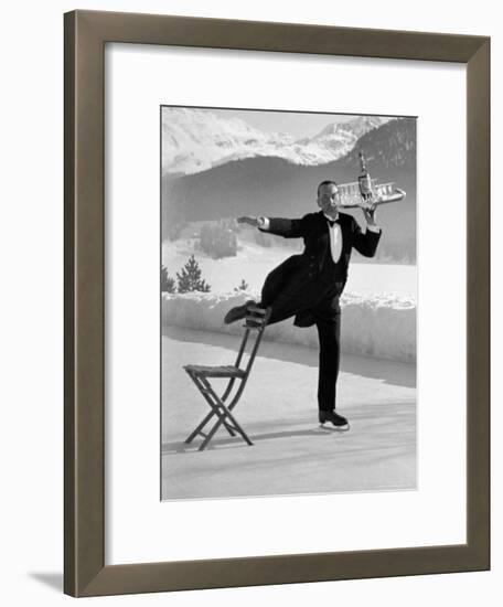 Waiter Rene Brequet with Tray of Cocktails as He Skates Around Serving Patrons at the Grand Hotel-Alfred Eisenstaedt-Framed Photographic Print