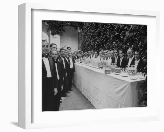 Waiters and Bartenders Waiting to Serve at the Alba Wedding-Frank Scherschel-Framed Photographic Print