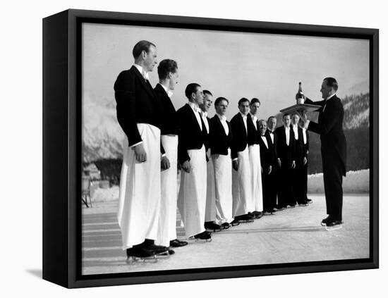 Waiters in Ice Skates Learning How to Serve Cocktails During Lesson at Grand Hotel Ice Rink-Alfred Eisenstaedt-Framed Premier Image Canvas