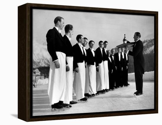 Waiters in Ice Skates Learning How to Serve Cocktails During Lesson at Grand Hotel Ice Rink-Alfred Eisenstaedt-Framed Premier Image Canvas