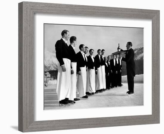 Waiters in Ice Skates Learning How to Serve Cocktails During Lesson at Grand Hotel Ice Rink-Alfred Eisenstaedt-Framed Photographic Print