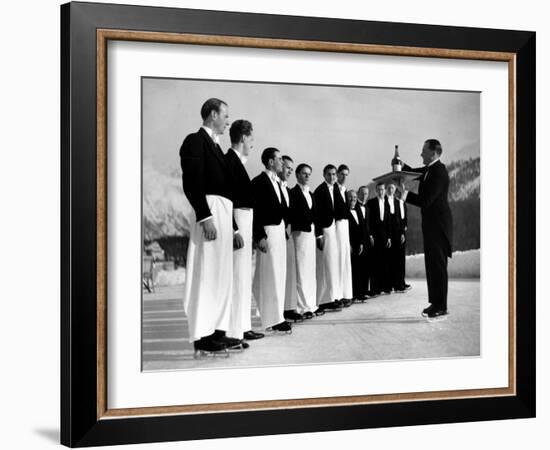 Waiters in Ice Skates Learning How to Serve Cocktails During Lesson at Grand Hotel Ice Rink-Alfred Eisenstaedt-Framed Photographic Print