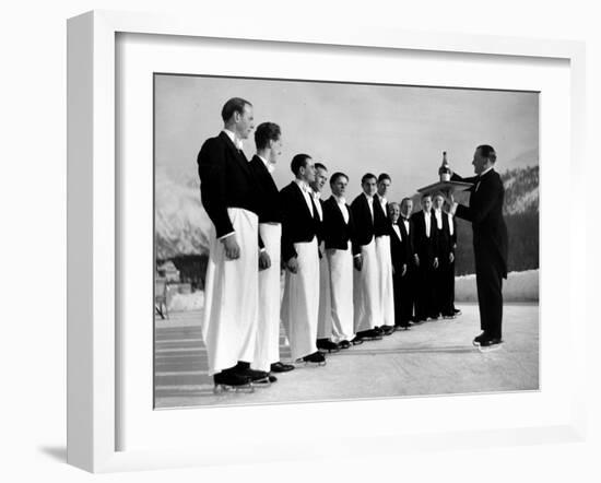 Waiters in Ice Skates Learning How to Serve Cocktails During Lesson at Grand Hotel Ice Rink-Alfred Eisenstaedt-Framed Photographic Print