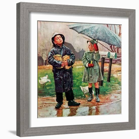 "Waiting for Bus in Rain,"April 1, 1948-Austin Briggs-Framed Giclee Print