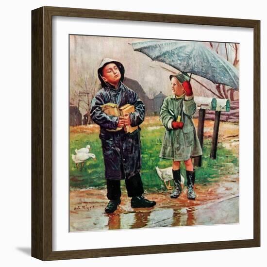 "Waiting for Bus in Rain,"April 1, 1948-Austin Briggs-Framed Giclee Print