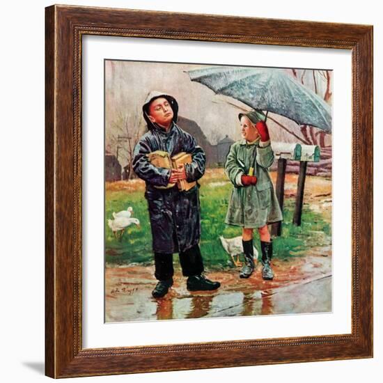 "Waiting for Bus in Rain,"April 1, 1948-Austin Briggs-Framed Giclee Print