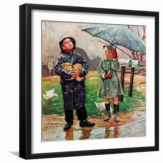 "Waiting for Bus in Rain,"April 1, 1948-Austin Briggs-Framed Giclee Print