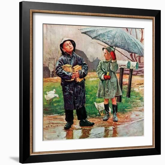 "Waiting for Bus in Rain,"April 1, 1948-Austin Briggs-Framed Giclee Print