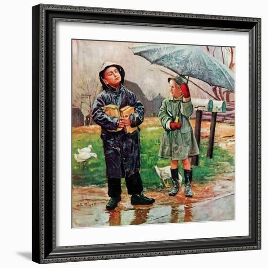 "Waiting for Bus in Rain,"April 1, 1948-Austin Briggs-Framed Giclee Print