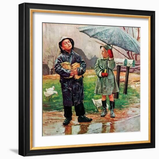 "Waiting for Bus in Rain,"April 1, 1948-Austin Briggs-Framed Giclee Print