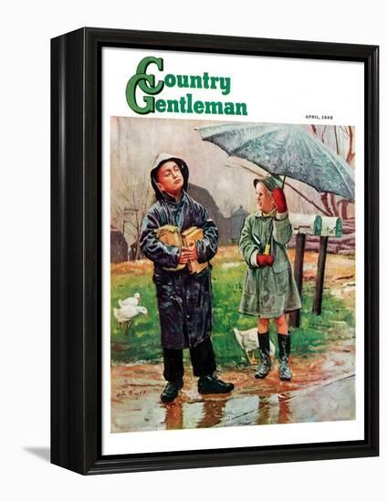 "Waiting for Bus in Rain," Country Gentleman Cover, April 1, 1948-Austin Briggs-Framed Premier Image Canvas