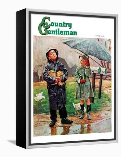 "Waiting for Bus in Rain," Country Gentleman Cover, April 1, 1948-Austin Briggs-Framed Premier Image Canvas