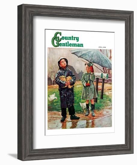 "Waiting for Bus in Rain," Country Gentleman Cover, April 1, 1948-Austin Briggs-Framed Giclee Print