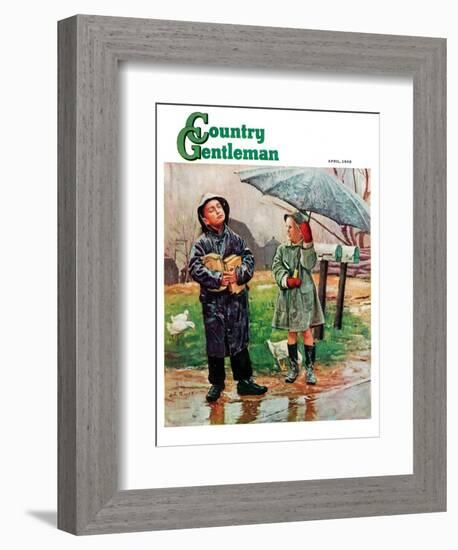 "Waiting for Bus in Rain," Country Gentleman Cover, April 1, 1948-Austin Briggs-Framed Giclee Print