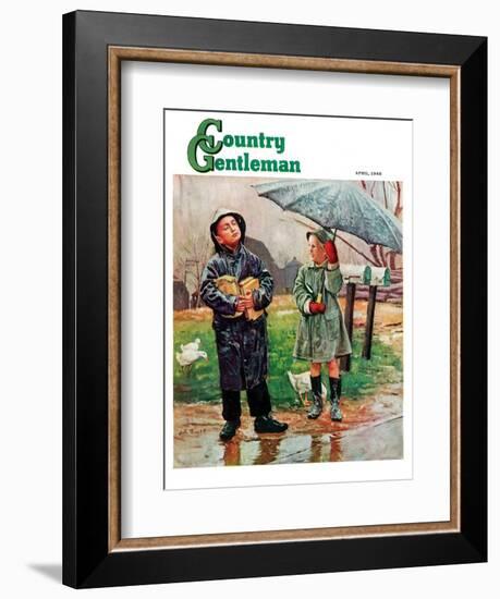 "Waiting for Bus in Rain," Country Gentleman Cover, April 1, 1948-Austin Briggs-Framed Giclee Print