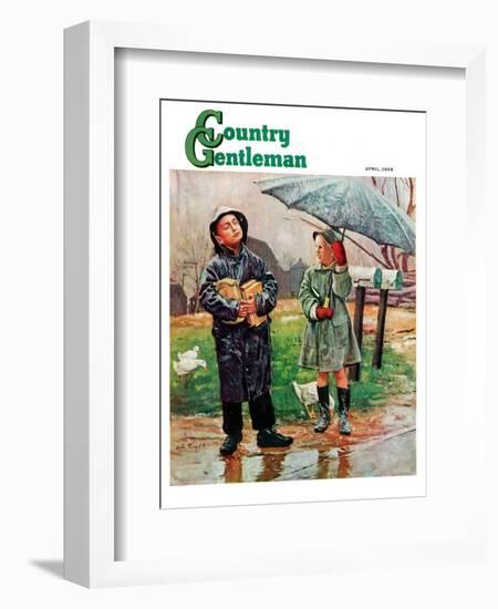 "Waiting for Bus in Rain," Country Gentleman Cover, April 1, 1948-Austin Briggs-Framed Giclee Print