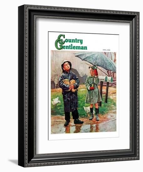 "Waiting for Bus in Rain," Country Gentleman Cover, April 1, 1948-Austin Briggs-Framed Giclee Print