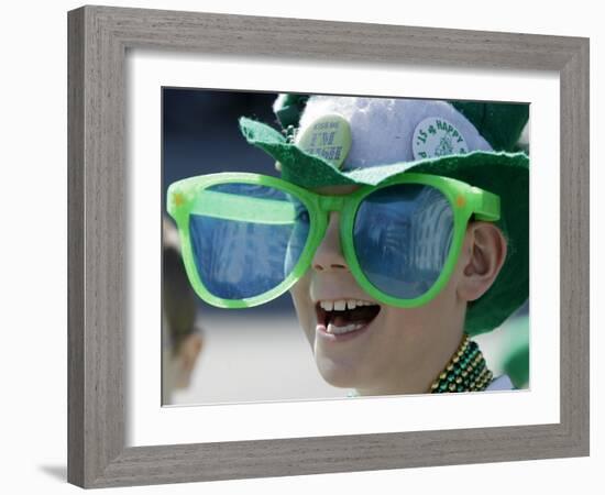 Waiting for Candy and Beads During the Annual St. Patrick's Day Parade in Indianapolis-null-Framed Photographic Print