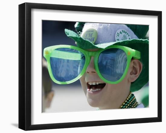 Waiting for Candy and Beads During the Annual St. Patrick's Day Parade in Indianapolis-null-Framed Photographic Print