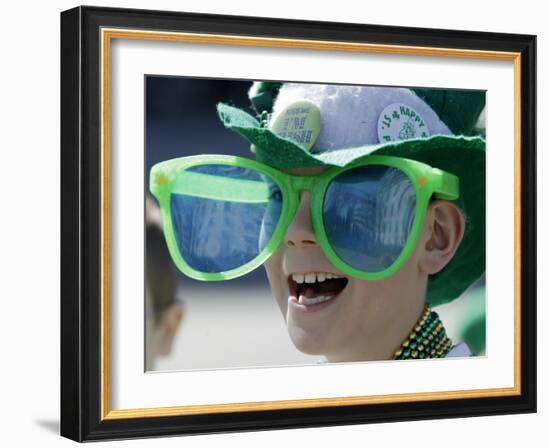 Waiting for Candy and Beads During the Annual St. Patrick's Day Parade in Indianapolis-null-Framed Photographic Print