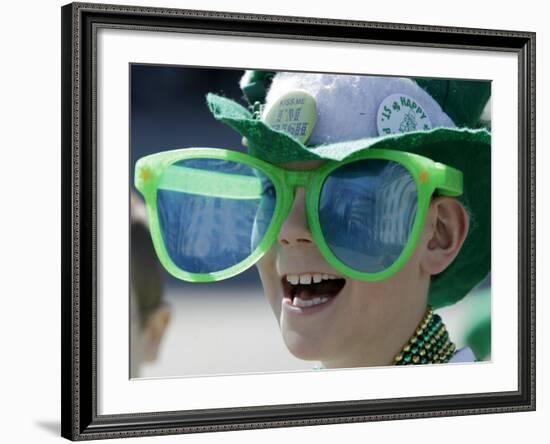 Waiting for Candy and Beads During the Annual St. Patrick's Day Parade in Indianapolis-null-Framed Photographic Print