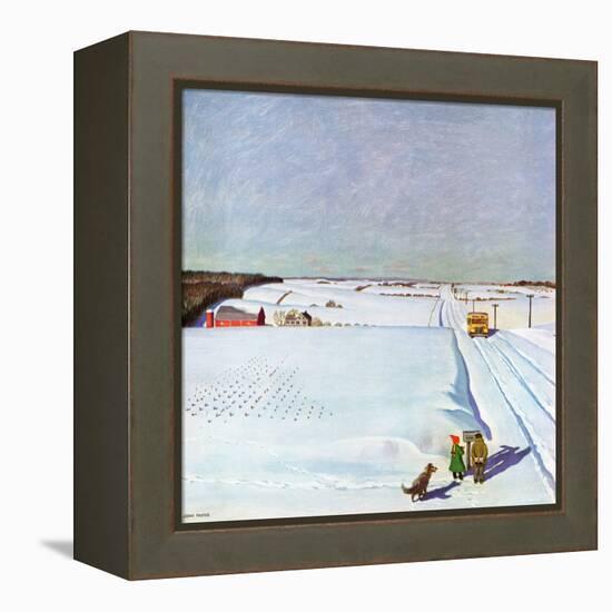 "Waiting for School Bus in Snow," February 1, 1947-John Falter-Framed Premier Image Canvas