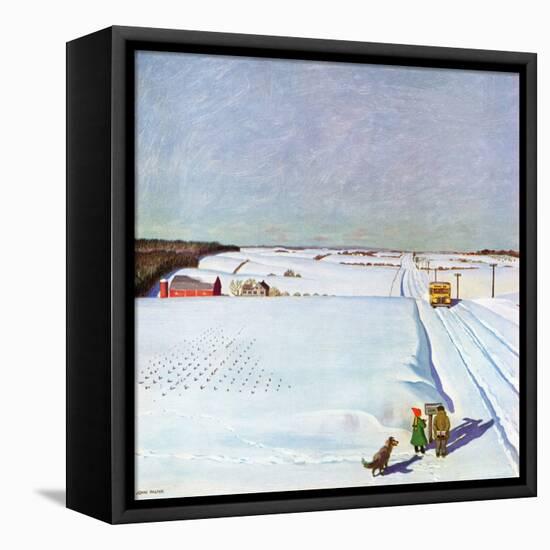 "Waiting for School Bus in Snow," February 1, 1947-John Falter-Framed Premier Image Canvas