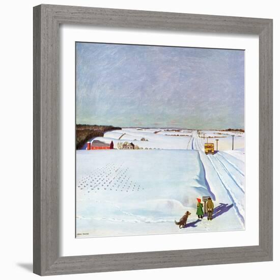 "Waiting for School Bus in Snow," February 1, 1947-John Falter-Framed Giclee Print