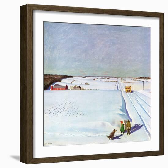 "Waiting for School Bus in Snow," February 1, 1947-John Falter-Framed Giclee Print