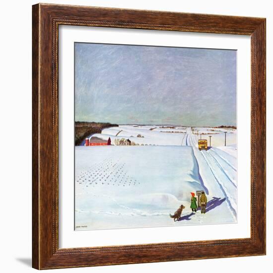 "Waiting for School Bus in Snow," February 1, 1947-John Falter-Framed Giclee Print