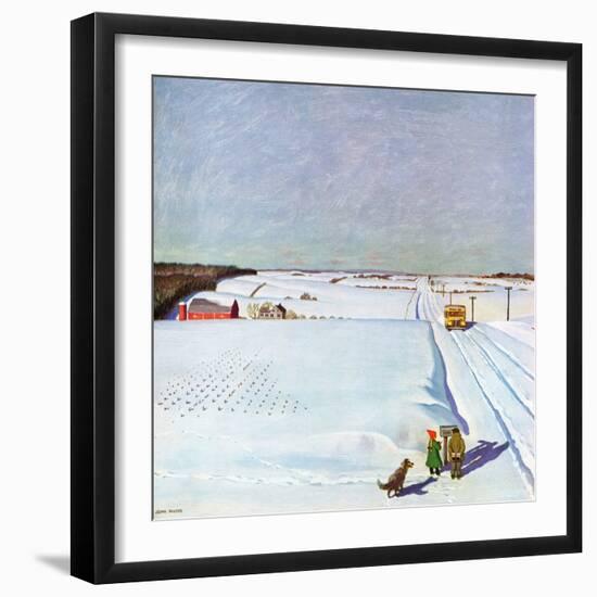 "Waiting for School Bus in Snow," February 1, 1947-John Falter-Framed Giclee Print