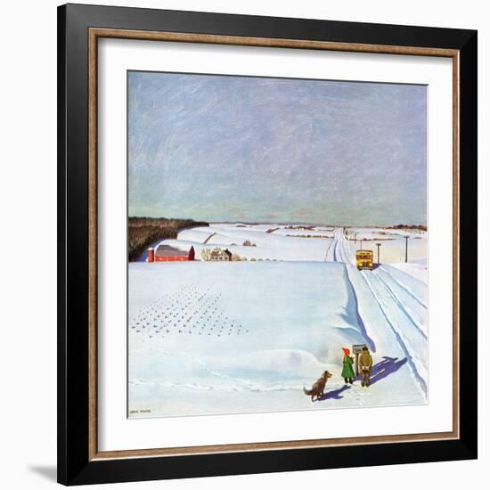 "Waiting for School Bus in Snow," February 1, 1947-John Falter-Framed Giclee Print