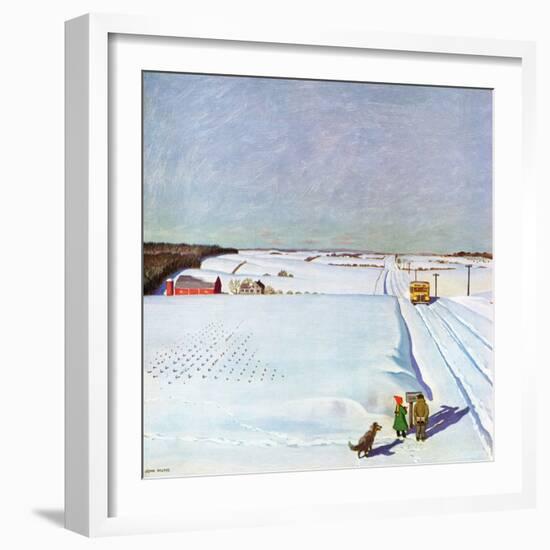 "Waiting for School Bus in Snow," February 1, 1947-John Falter-Framed Giclee Print