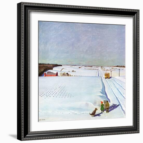 "Waiting for School Bus in Snow," February 1, 1947-John Falter-Framed Giclee Print