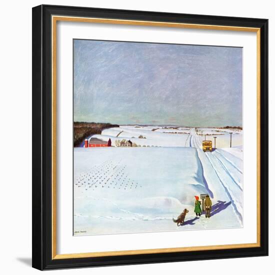 "Waiting for School Bus in Snow," February 1, 1947-John Falter-Framed Giclee Print