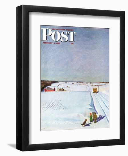 "Waiting for School Bus in Snow," Saturday Evening Post Cover, February 1, 1947-John Falter-Framed Giclee Print