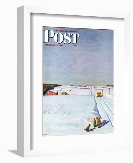 "Waiting for School Bus in Snow," Saturday Evening Post Cover, February 1, 1947-John Falter-Framed Giclee Print