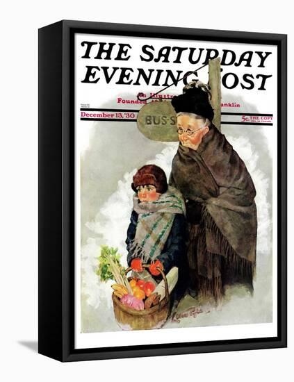 "Waiting for the Bus," Saturday Evening Post Cover, December 13, 1930-Ellen Pyle-Framed Premier Image Canvas