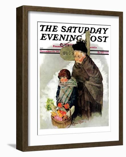 "Waiting for the Bus," Saturday Evening Post Cover, December 13, 1930-Ellen Pyle-Framed Giclee Print