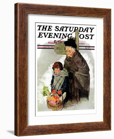 "Waiting for the Bus," Saturday Evening Post Cover, December 13, 1930-Ellen Pyle-Framed Giclee Print